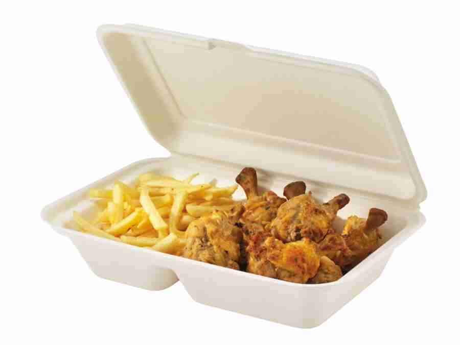 BAGASSE BURGER  241X163X65MM 2COMP BLANC (1PQTS DE 50)